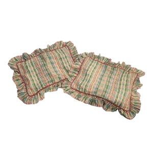 Custom Made Set 2- Pillow Shams Ruffled Gingham Print Cottagecore Thick Cotton